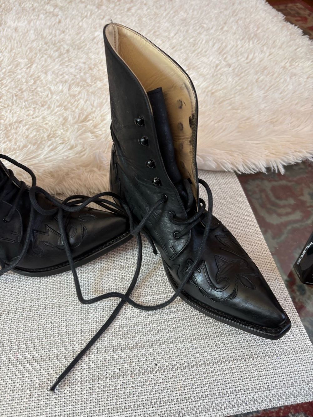 SANCHO BY Sendra Black Lace-Up Western Ankle Boots size 7 US